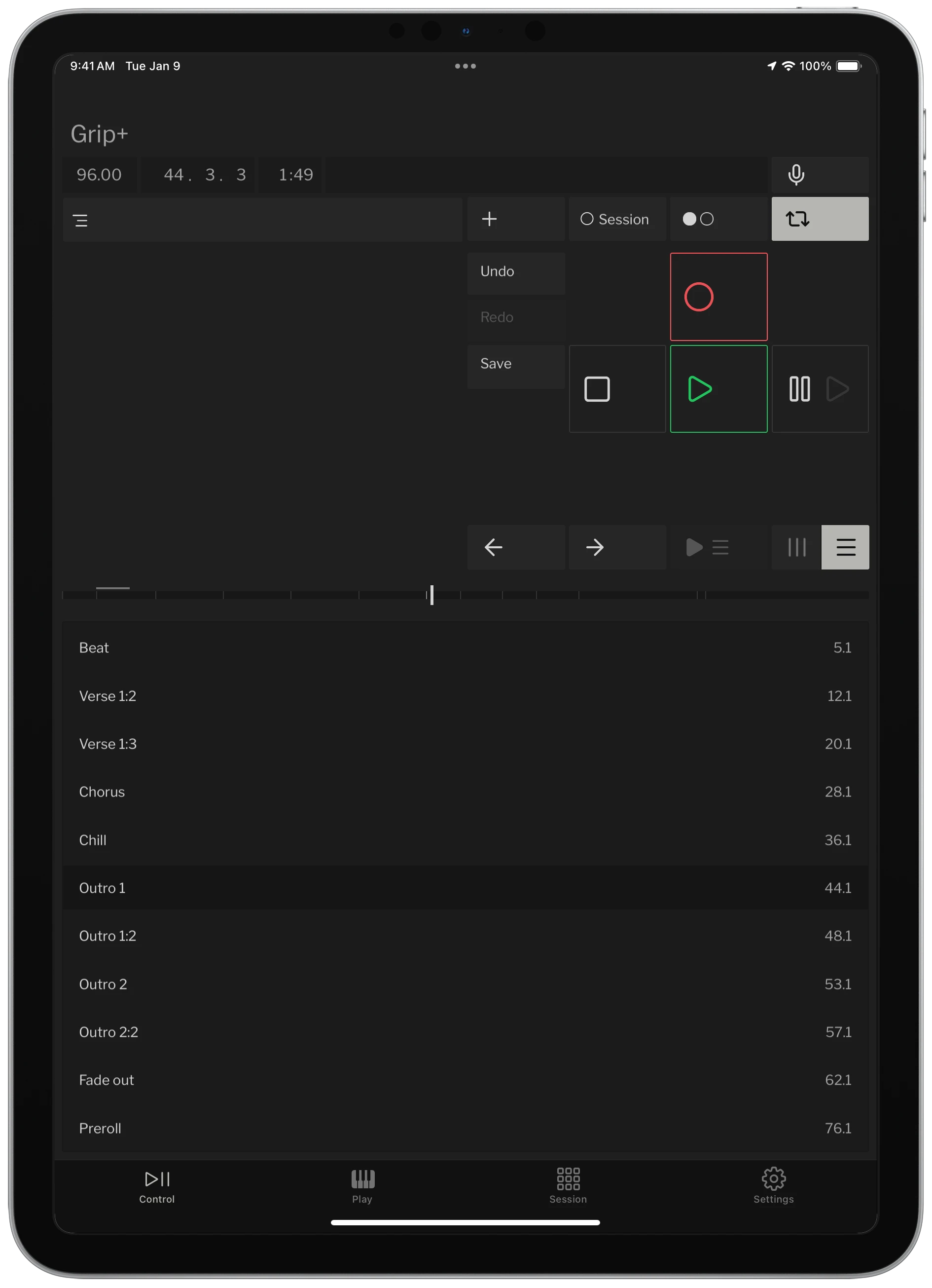 Grip locators view on iPad