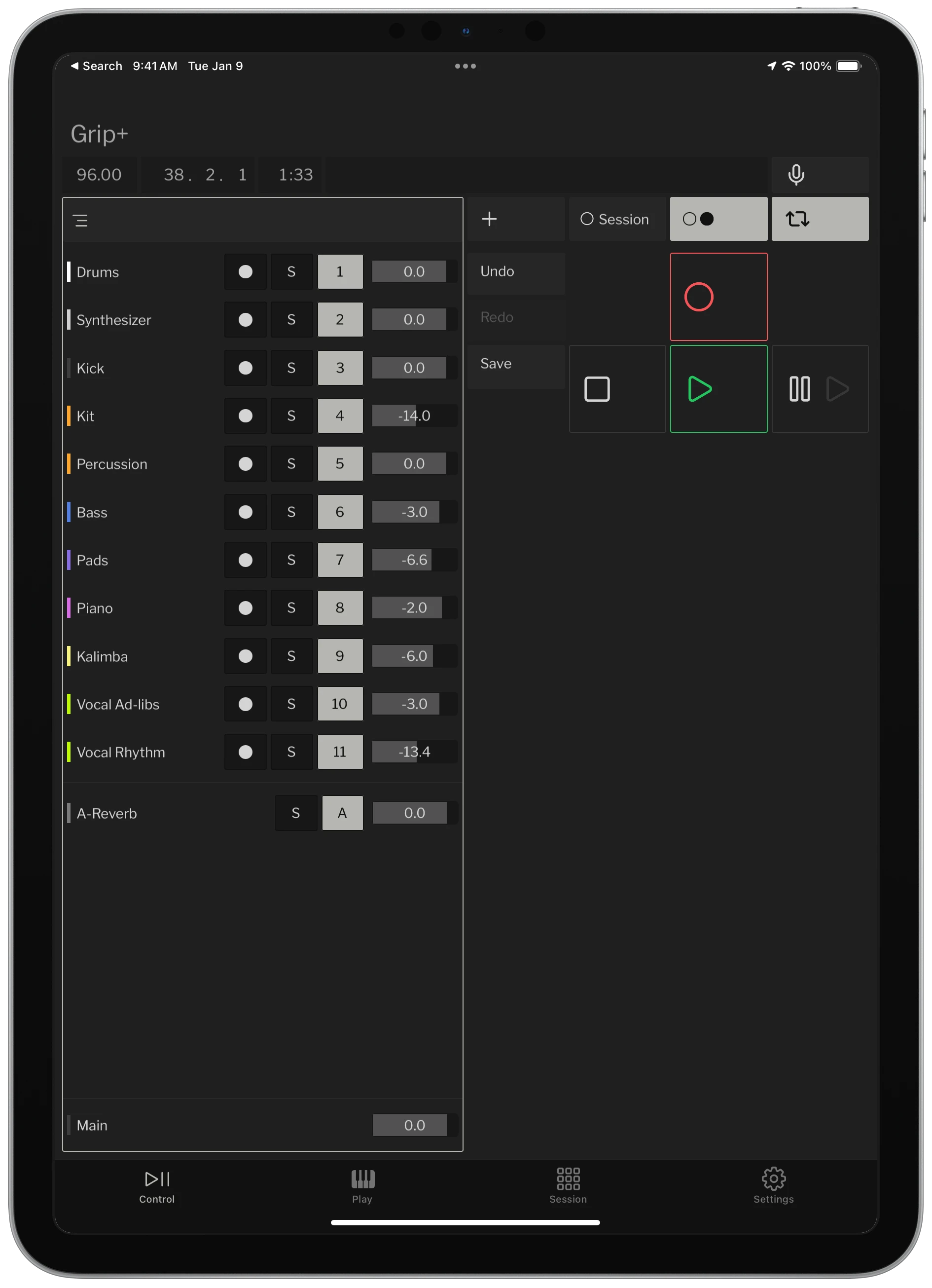Grip tracks view on iPad