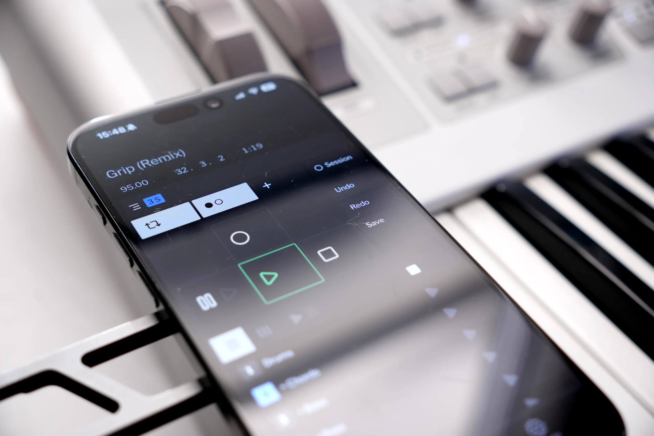 Musician using Grip to control Ableton Live from a synthesizer