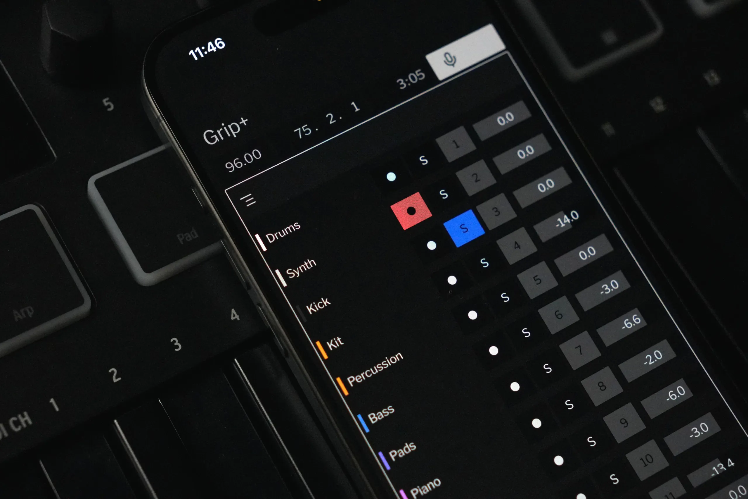 Musician at a synth using Grip